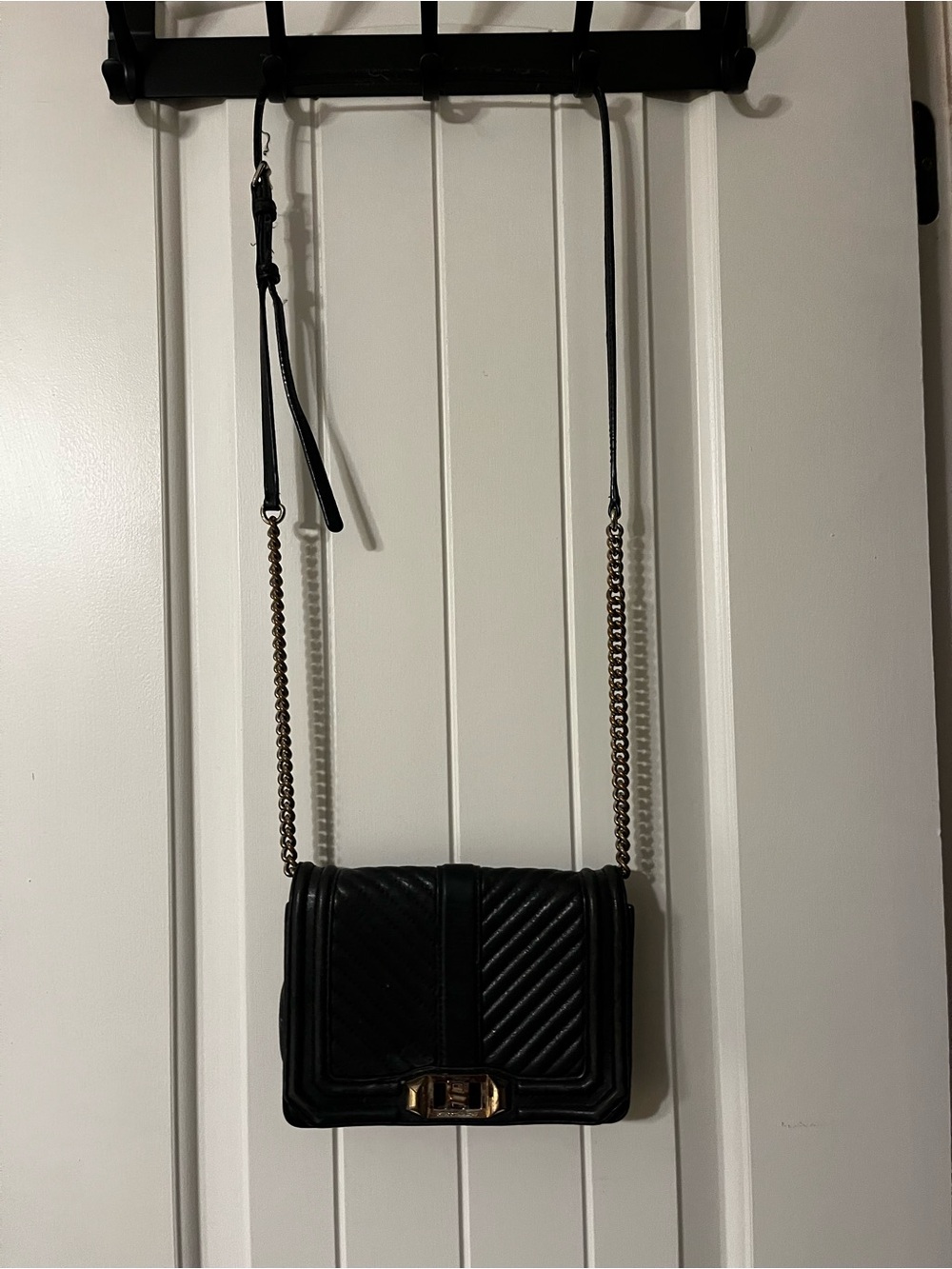 Rebecca Minkoff Black Quilted Crossbody Bag with Gold Chain